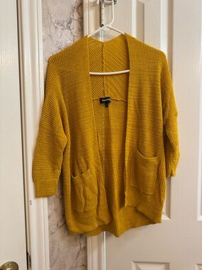 Express Open-Front Knit Cardigan in Mustard Yellow
